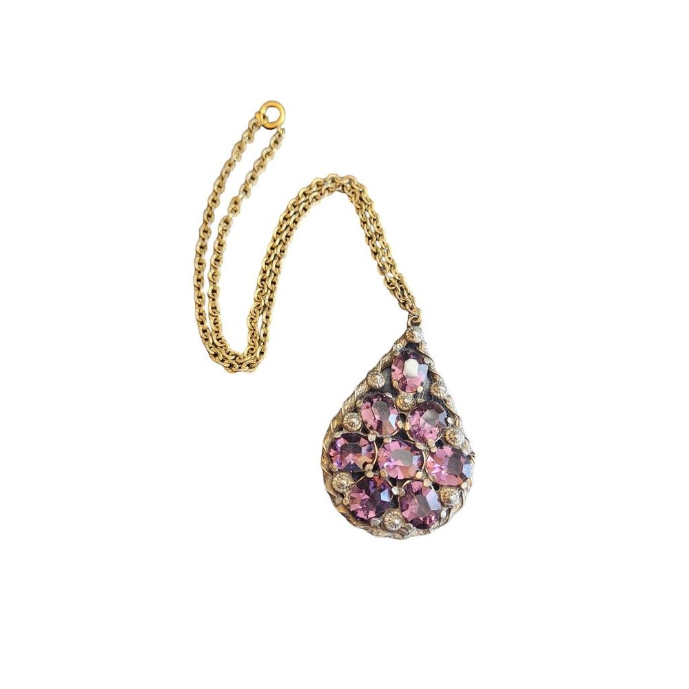 Vintage Stunning Faceted Crystal Prong Set Teardrop Pendant Necklace (A3103)
